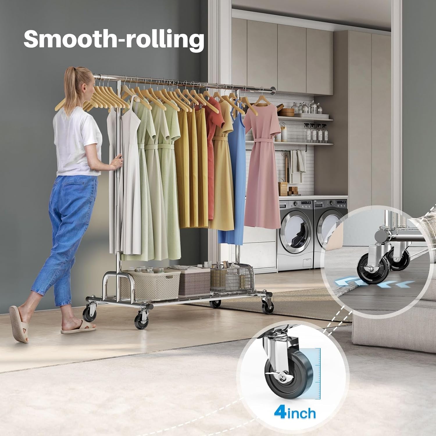 Extendable Heavy-Duty Clothes Rail Coat Rail with Shelf, Industrial Grade Locking Wheels, 200Kg Capacity Professional Folding Clothes Rail