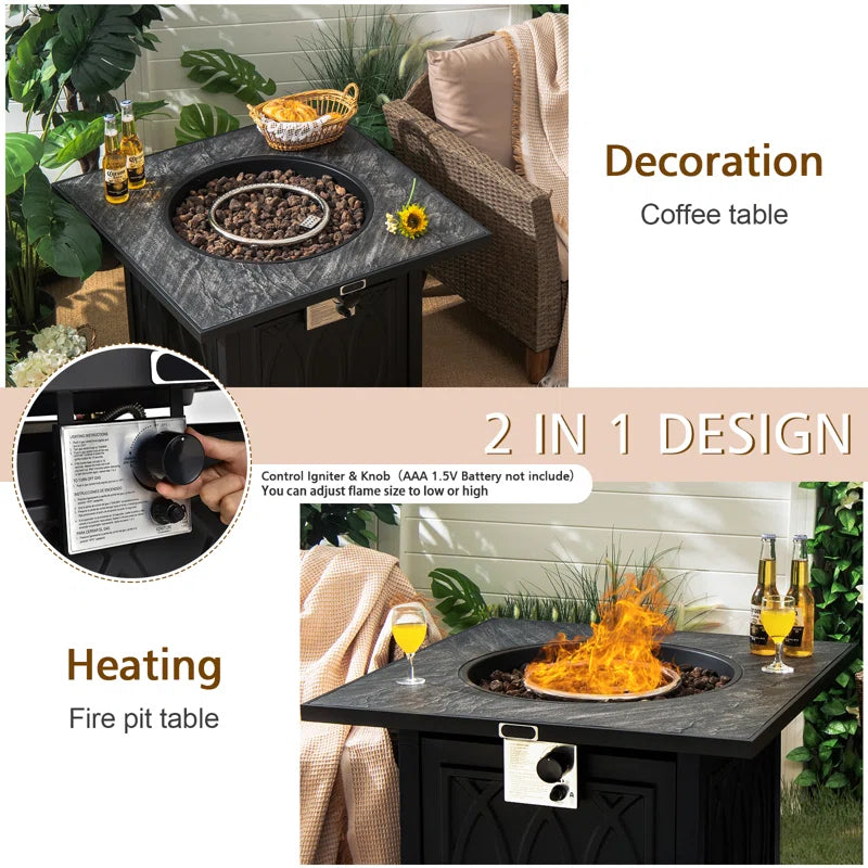 Moorebank Square Steel Propane Smokeless Fire Pit Table with Hidden Fuel Tank