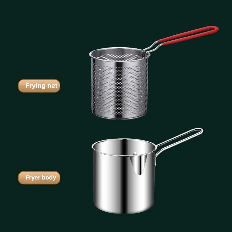 Stainless Steel Deep Fryer with Strainer Basket - Multi-Purpose Tempura & Chicken Frying Pan for Home/Commercial Use