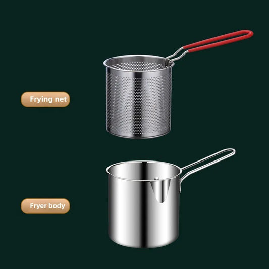 Stainless Steel Deep Fryer with Strainer Basket - Multi-Purpose Tempura & Chicken Frying Pan for Home/Commercial Use