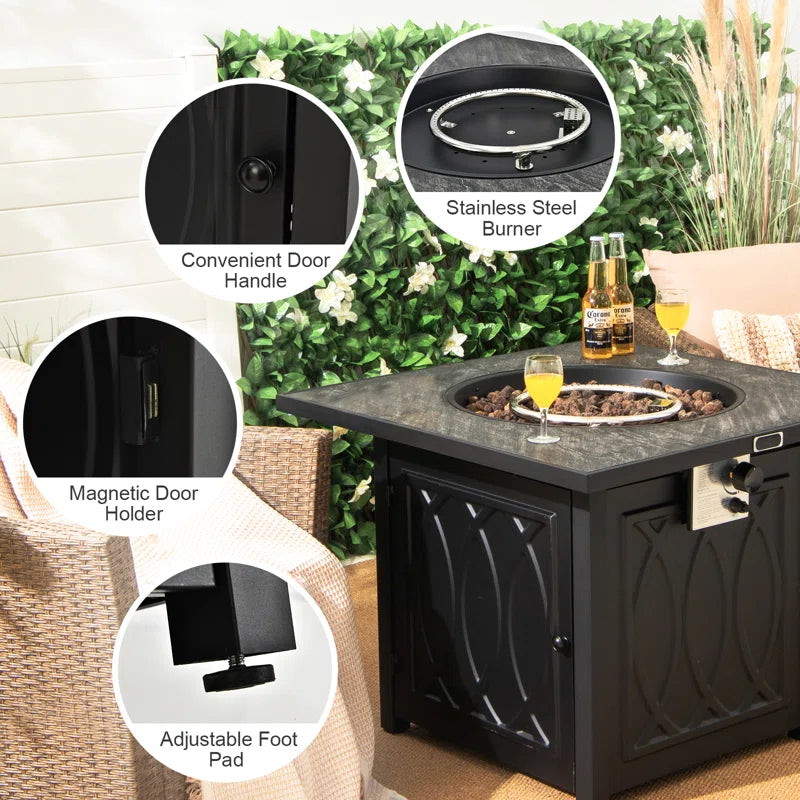 Moorebank Square Steel Propane Smokeless Fire Pit Table with Hidden Fuel Tank