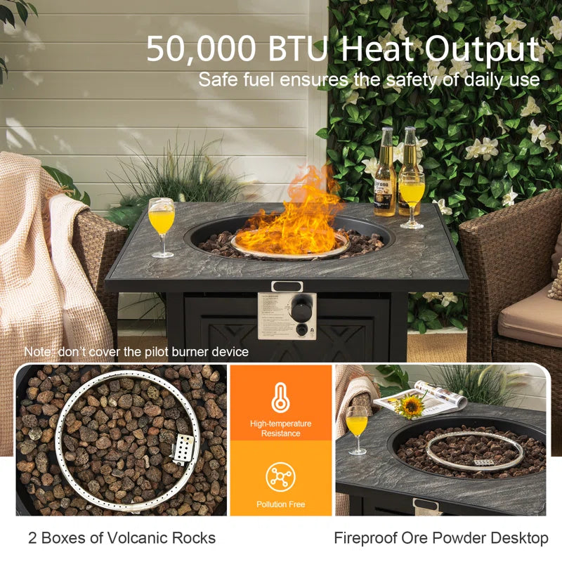 Moorebank Square Steel Propane Smokeless Fire Pit Table with Hidden Fuel Tank