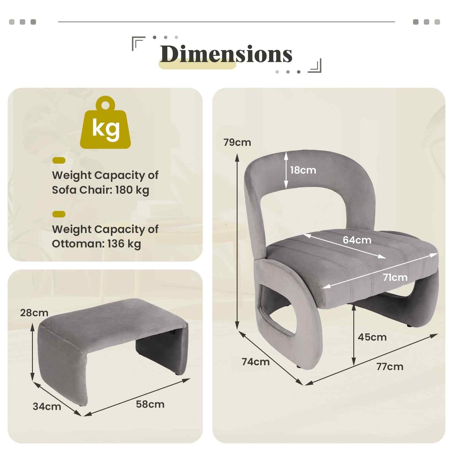 COSTWAY Accent Chair Upholstered Velvet Chair and Ottoman Set