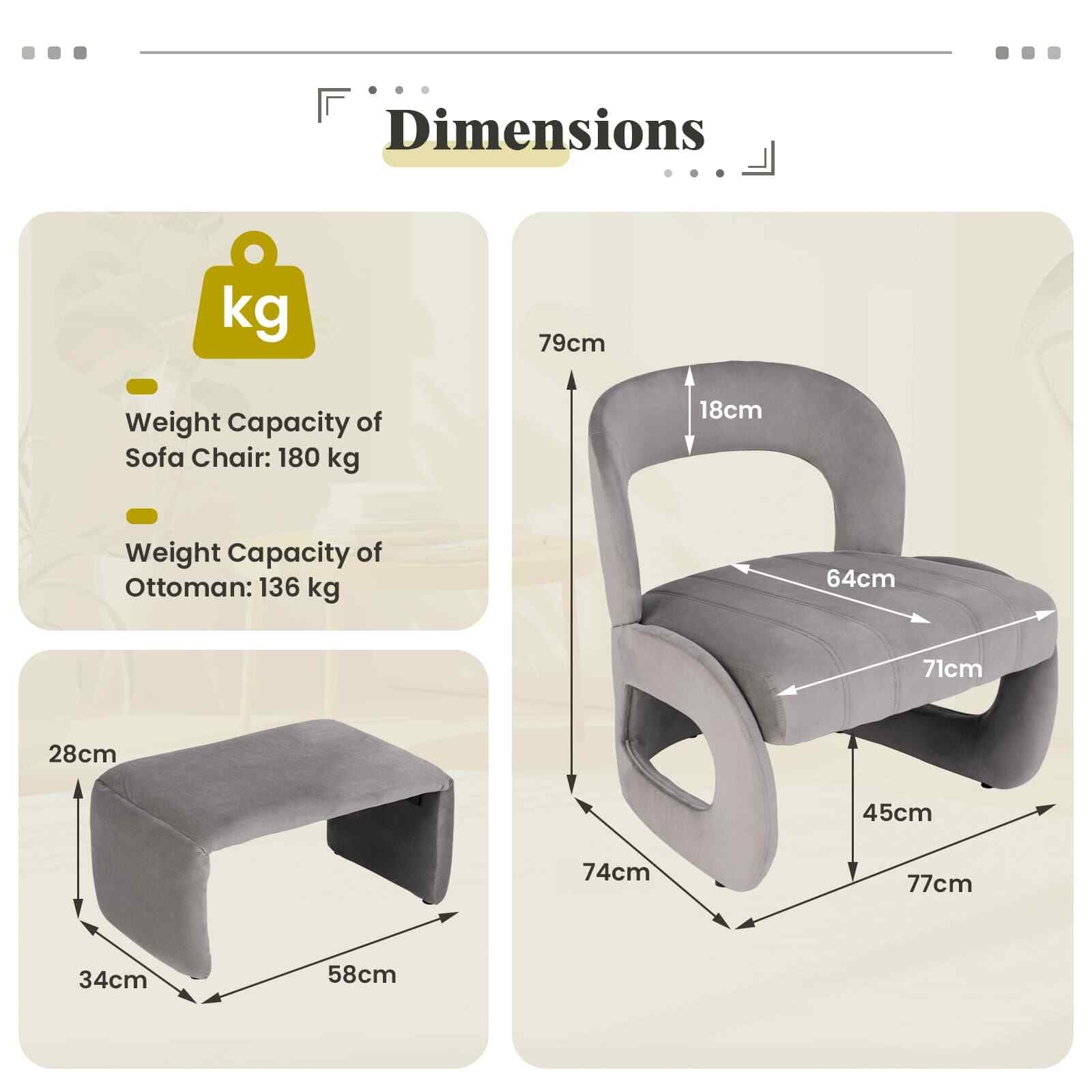 COSTWAY Accent Chair Upholstered Velvet Chair and Ottoman Set