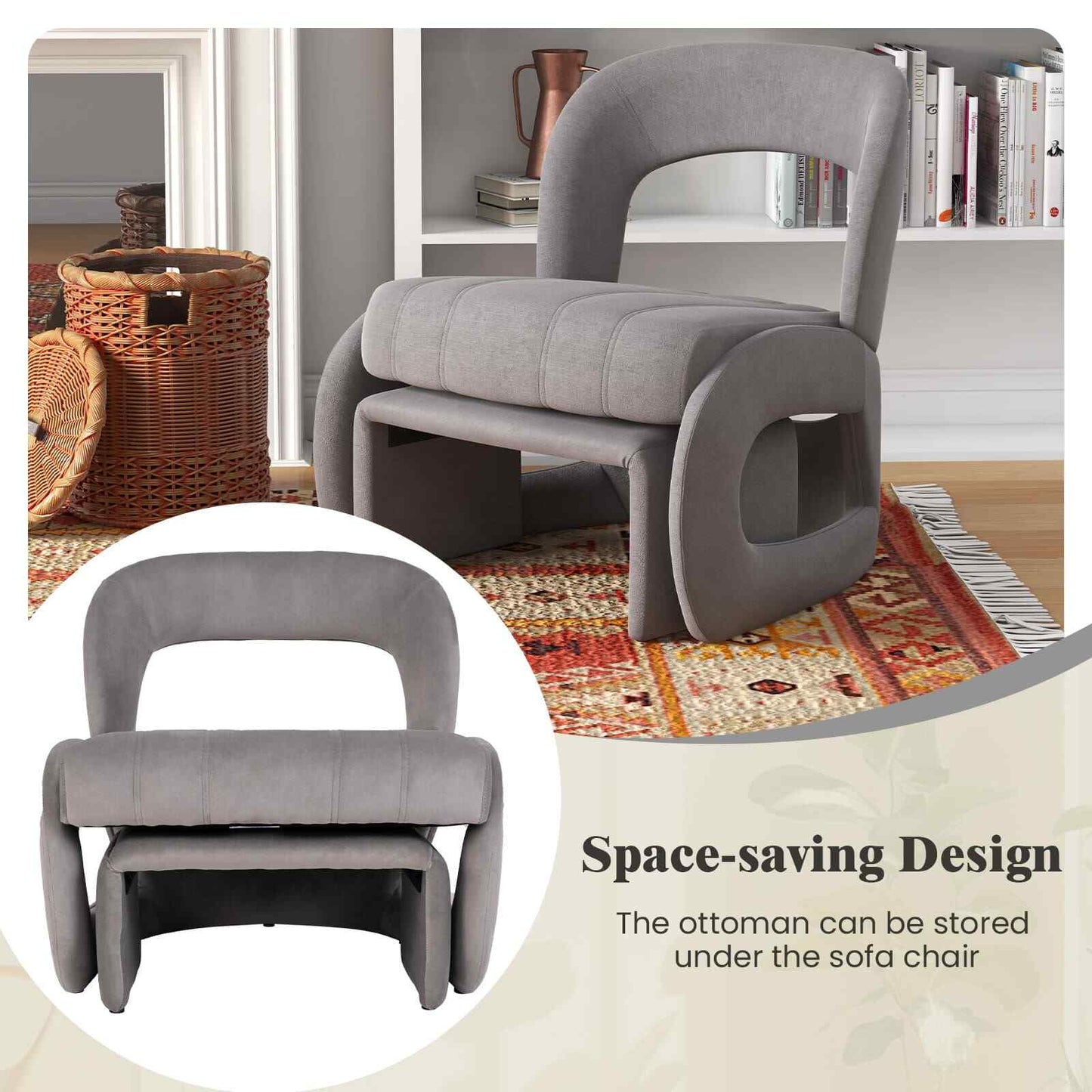 COSTWAY Accent Chair Upholstered Velvet Chair and Ottoman Set