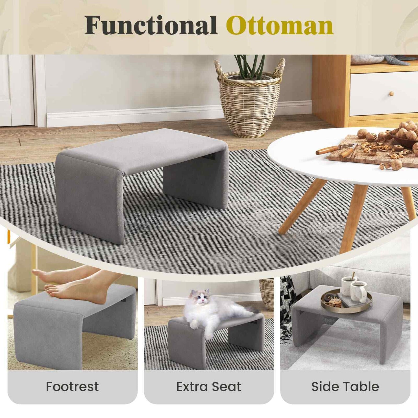 COSTWAY Accent Chair Upholstered Velvet Chair and Ottoman Set