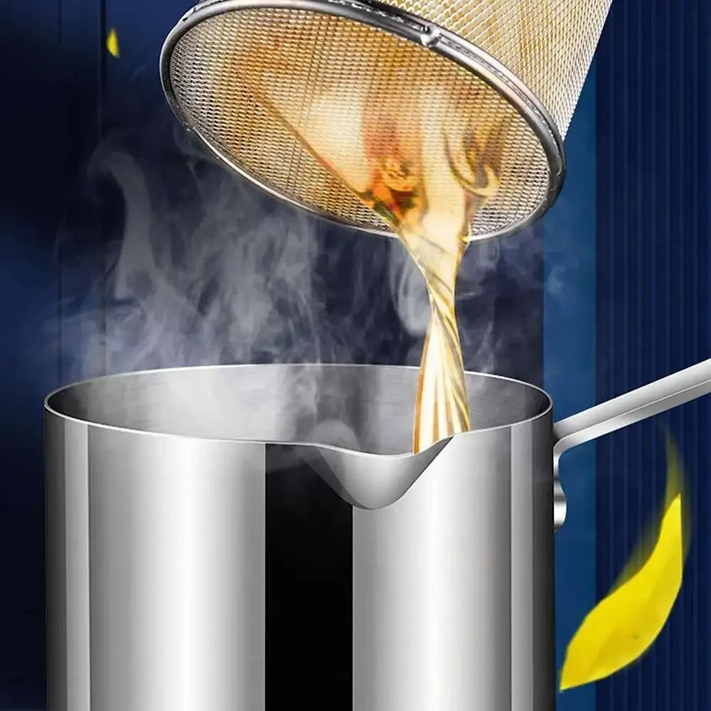 Stainless Steel Deep Fryer with Strainer Basket - Multi-Purpose Tempura & Chicken Frying Pan for Home/Commercial Use
