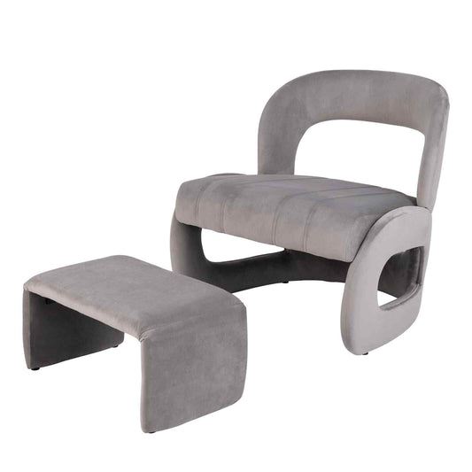 COSTWAY Accent Chair Upholstered Velvet Chair and Ottoman Set