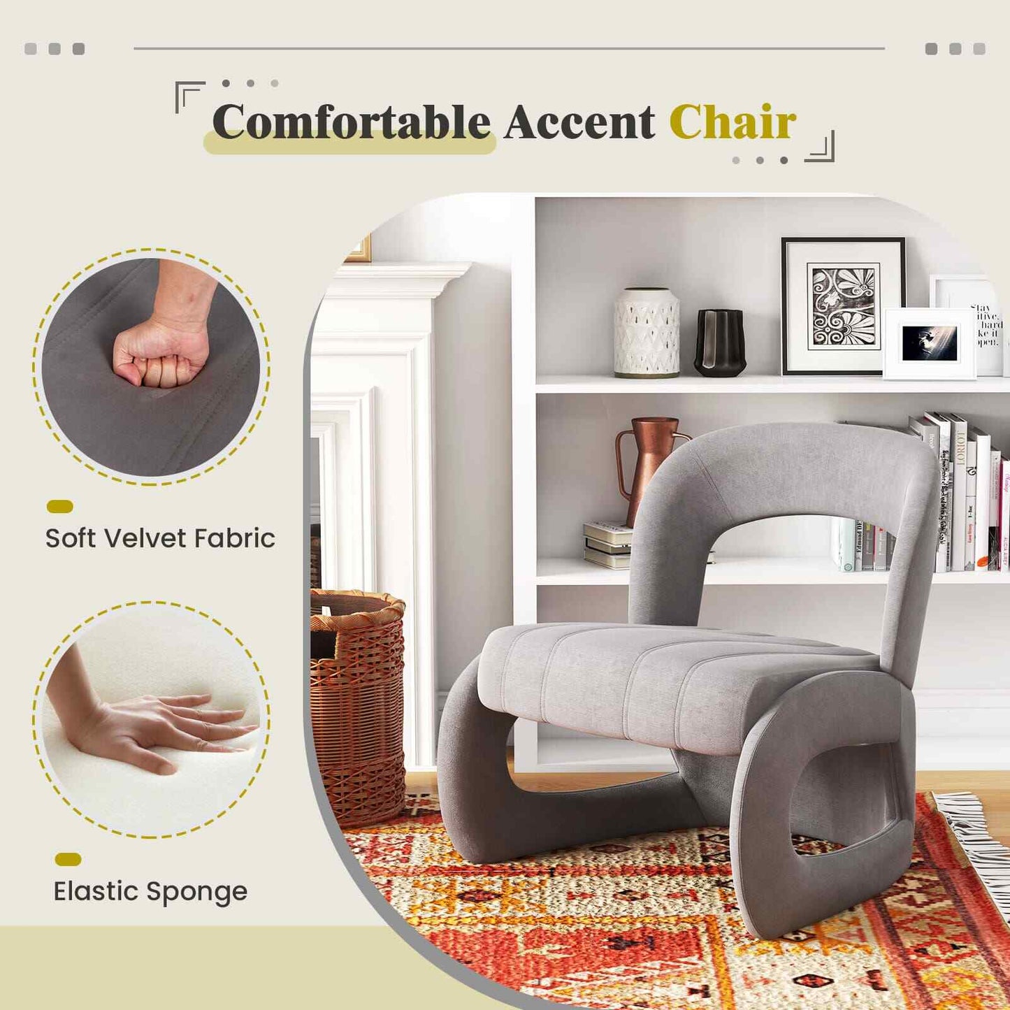 COSTWAY Accent Chair Upholstered Velvet Chair and Ottoman Set