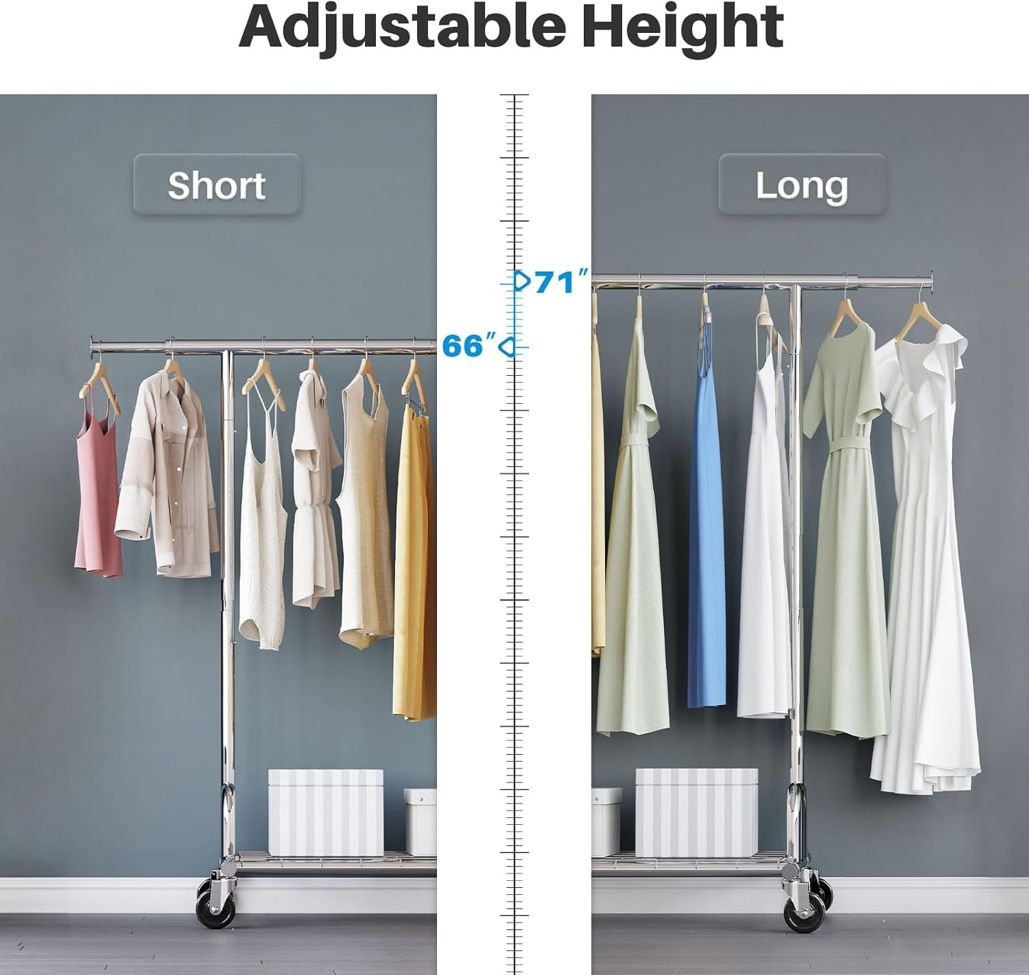 Extendable Heavy-Duty Clothes Rail Coat Rail with Shelf, Industrial Grade Locking Wheels, 200Kg Capacity Professional Folding Clothes Rail
