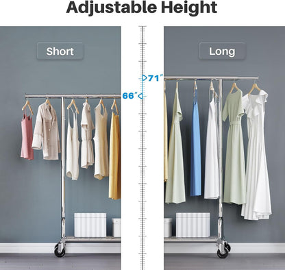 Extendable Heavy-Duty Clothes Rail Coat Rail with Shelf, Industrial Grade Locking Wheels, 200Kg Capacity Professional Folding Clothes Rail