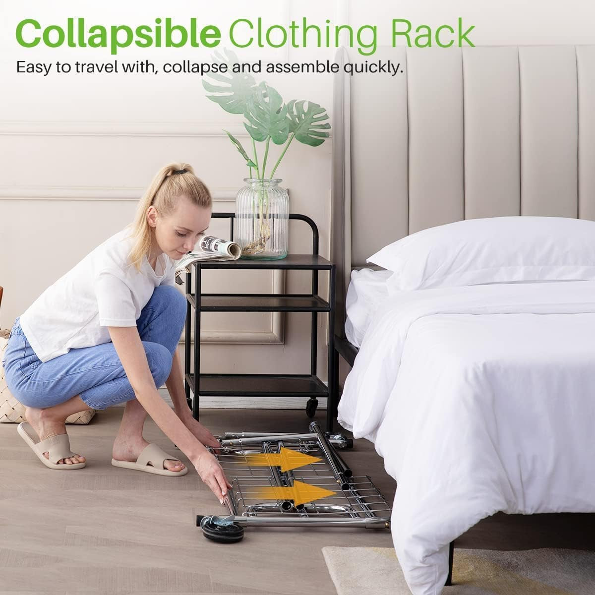 Extendable Heavy-Duty Clothes Rail Coat Rail with Shelf, Industrial Grade Locking Wheels, 200Kg Capacity Professional Folding Clothes Rail