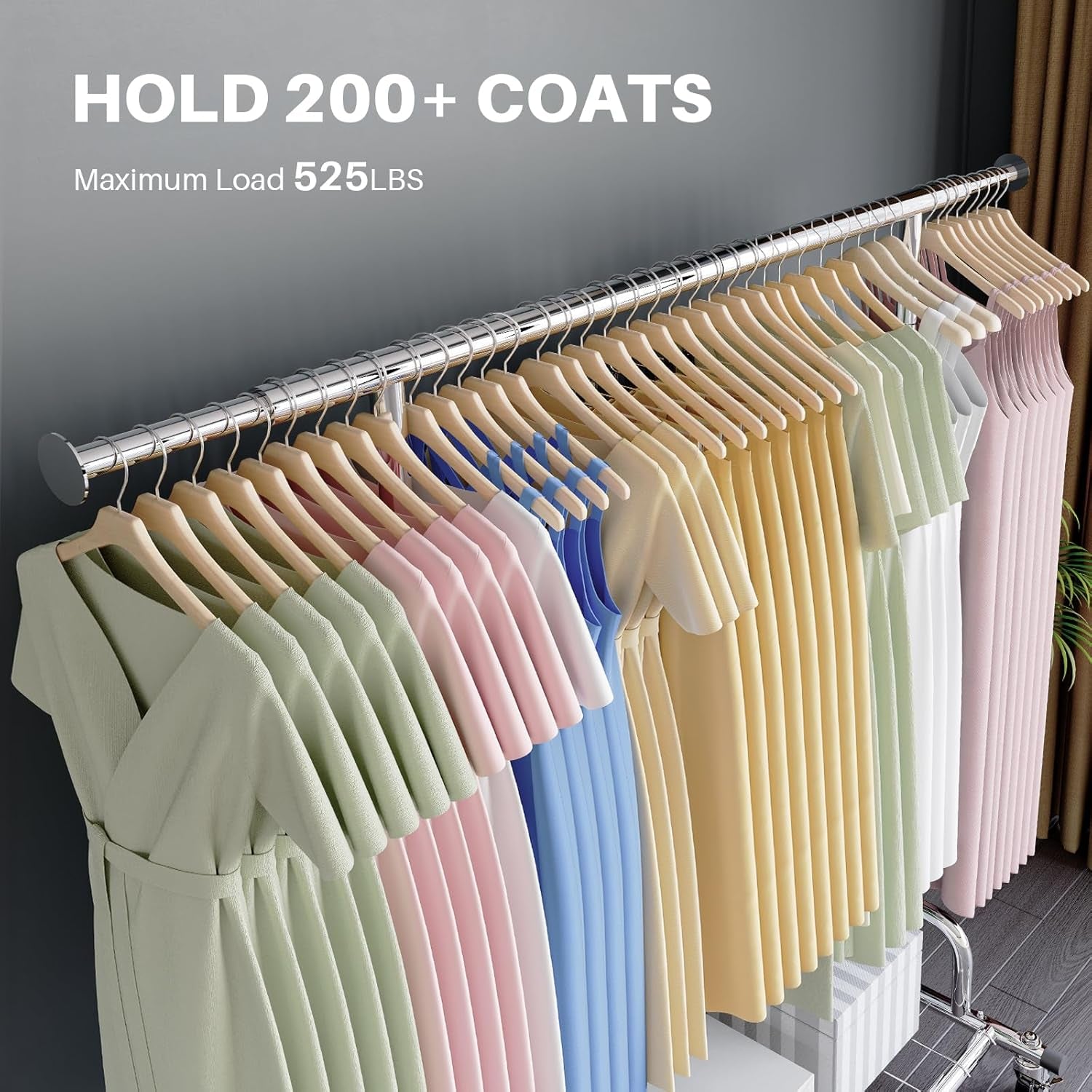Extendable Heavy-Duty Clothes Rail Coat Rail with Shelf, Industrial Grade Locking Wheels, 200Kg Capacity Professional Folding Clothes Rail