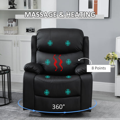 HOMCOM Massage Recliner Chair Manual Reclining Chair with Footrest Remote Black