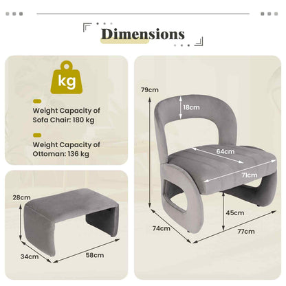 COSTWAY Accent Chair Upholstered Velvet Chair and Ottoman Set