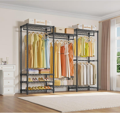 V5 Portable Closet Wardrobe Heavy Duty Clothes Rack, Freestanding Clothing Rack with 4 Hang Rods & 8 Shelves, Adjustable Closet Rack, 68.9" L X 15.7" W X 76.4" H, Max Load 890LBS, Black