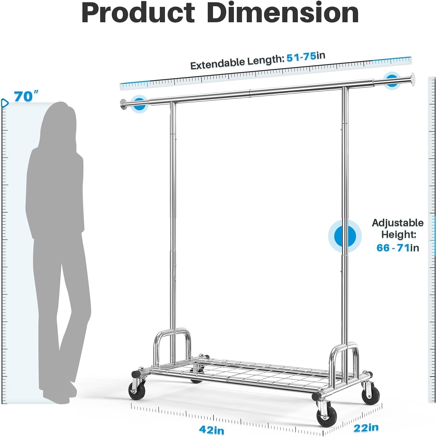 Extendable Heavy-Duty Clothes Rail Coat Rail with Shelf, Industrial Grade Locking Wheels, 200Kg Capacity Professional Folding Clothes Rail